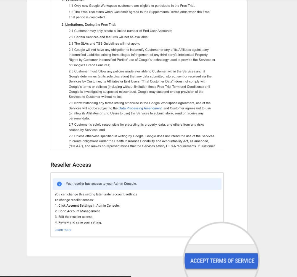 Accepting the Google Workspace Terms of Service