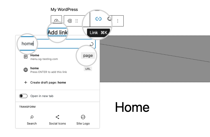 How to add a link to a menu in FSE