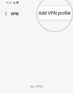 Screenshot of the Add VPN profile option on Android's VPN settings