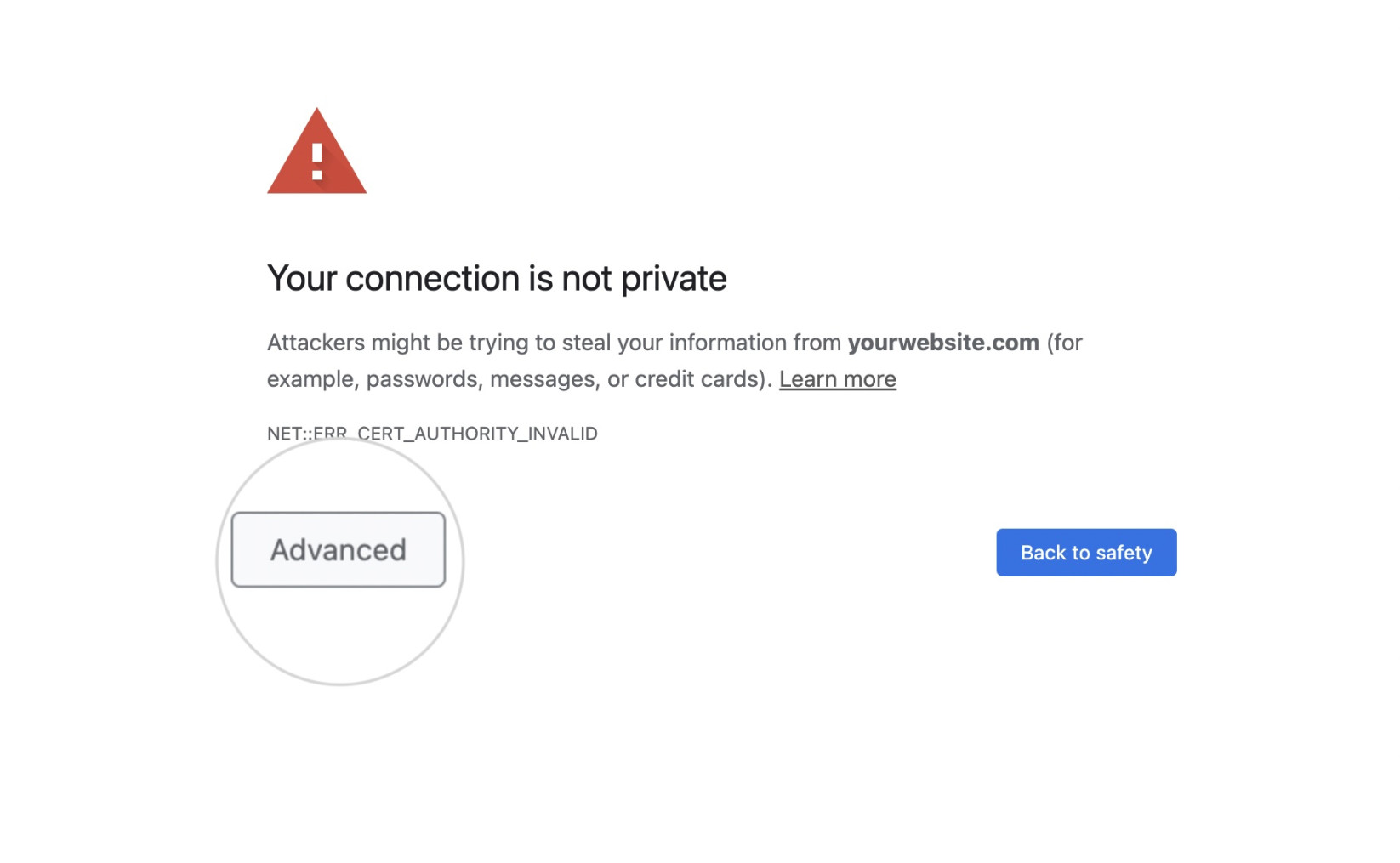 Open the Advanced button on the page "Your connection is not private"