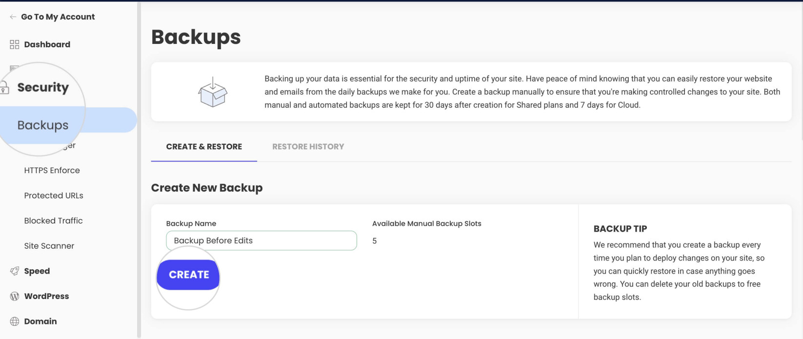 Create a backup before troubleshooting