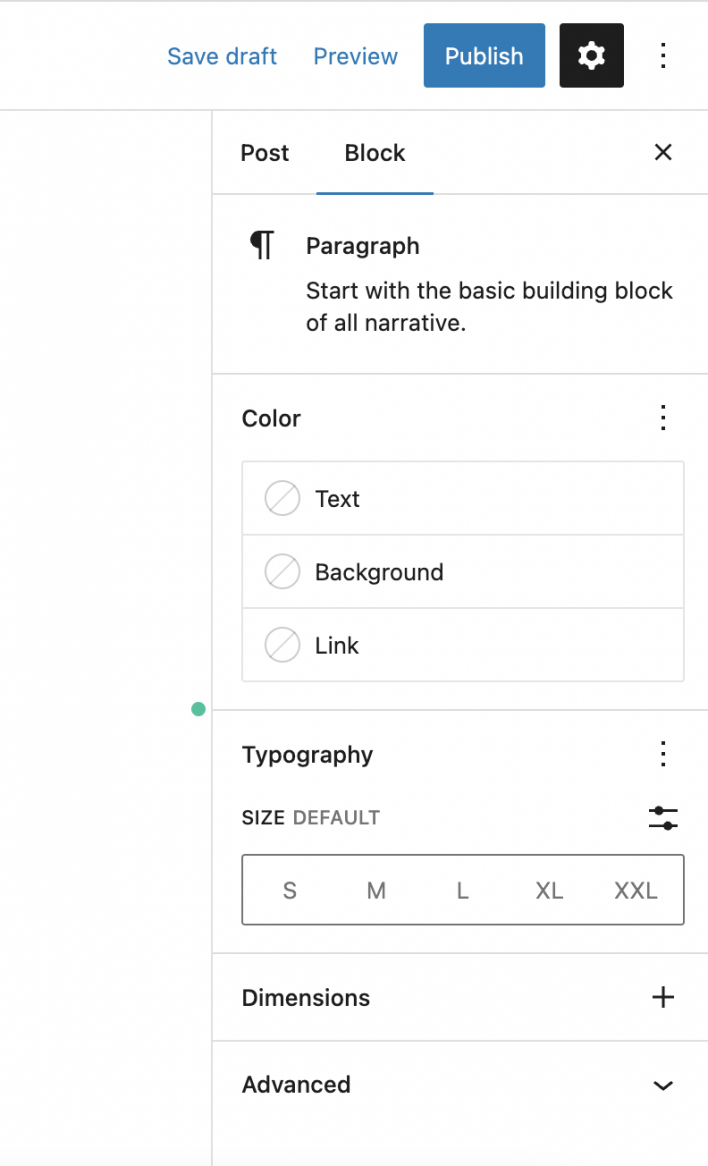 Block design options WordPress