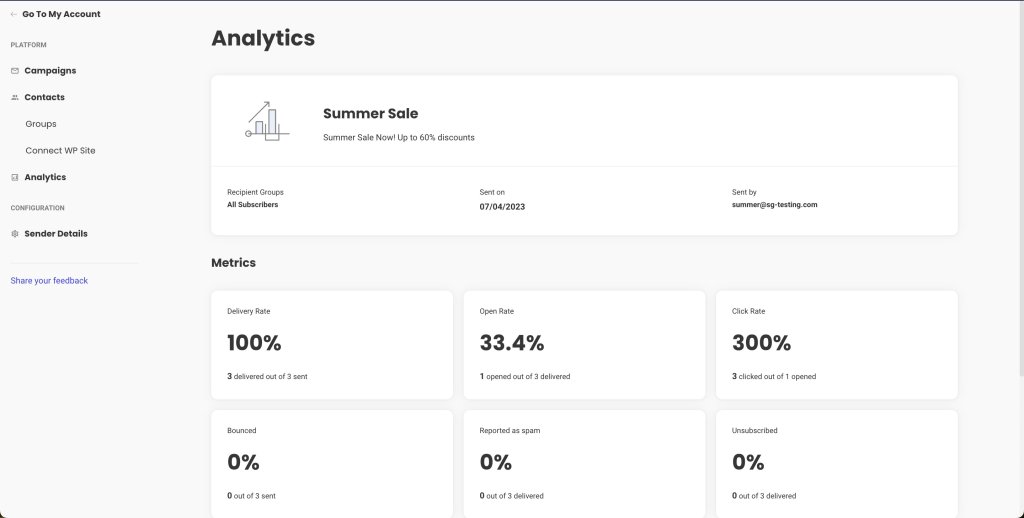 Campaign statistics in SiteGround Email Marketing