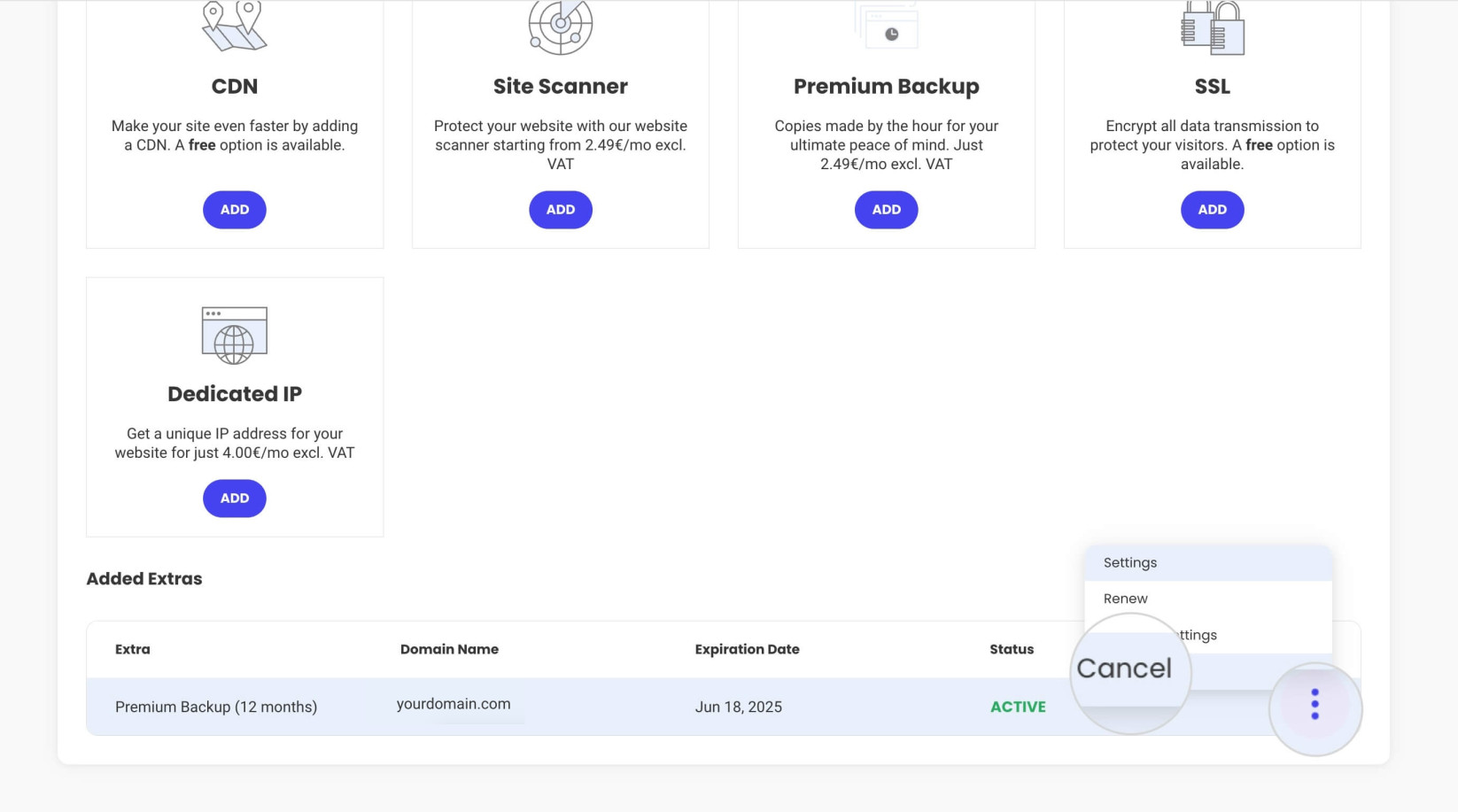 How to cancel a Premium Backup service