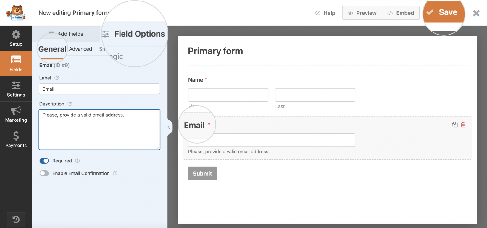 How to change the name of a field in a contact form in WordPress