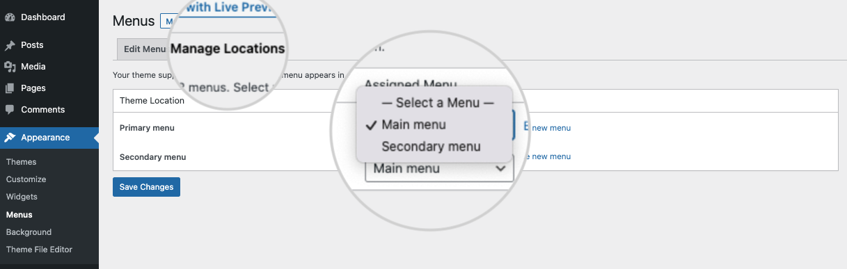 How to change the location of all menus