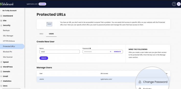 Change password per user