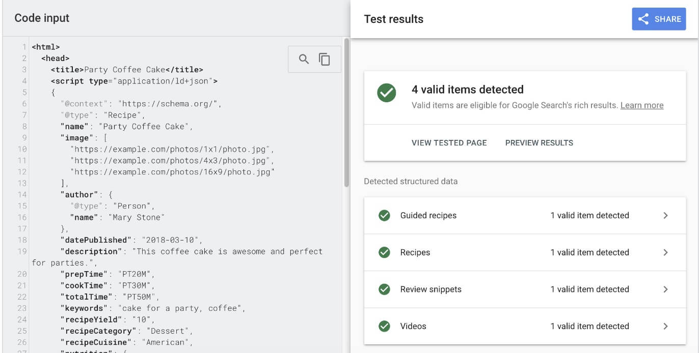 Screenshot showing how to check your Schema markup for issues during the Technical SEO Audit