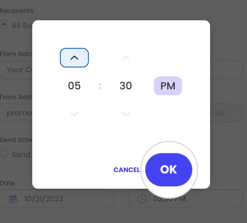 How to choose the time for a scheduled campaign sending