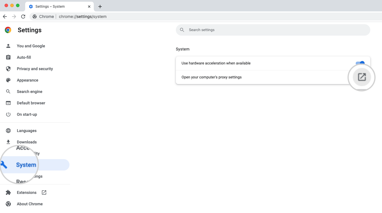 Proxy settings in Chrome