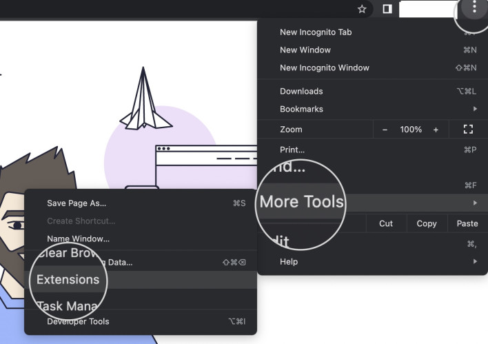 Screenshot of More tools Extensions in Chrome