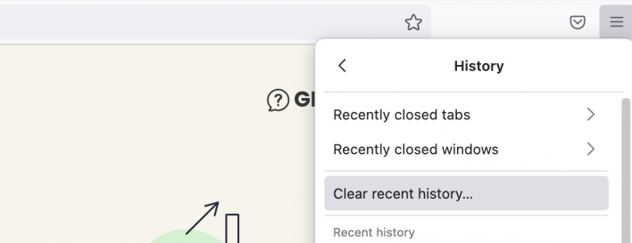Clear cache on Firefox - History and Clear recent history option