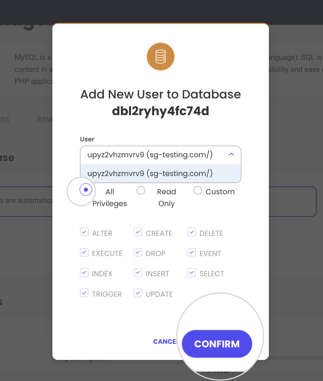 Select user and confirm adding it to a database