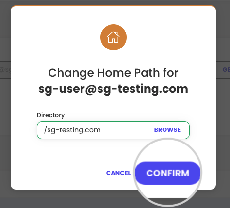 Confirm changing home of an FTP account