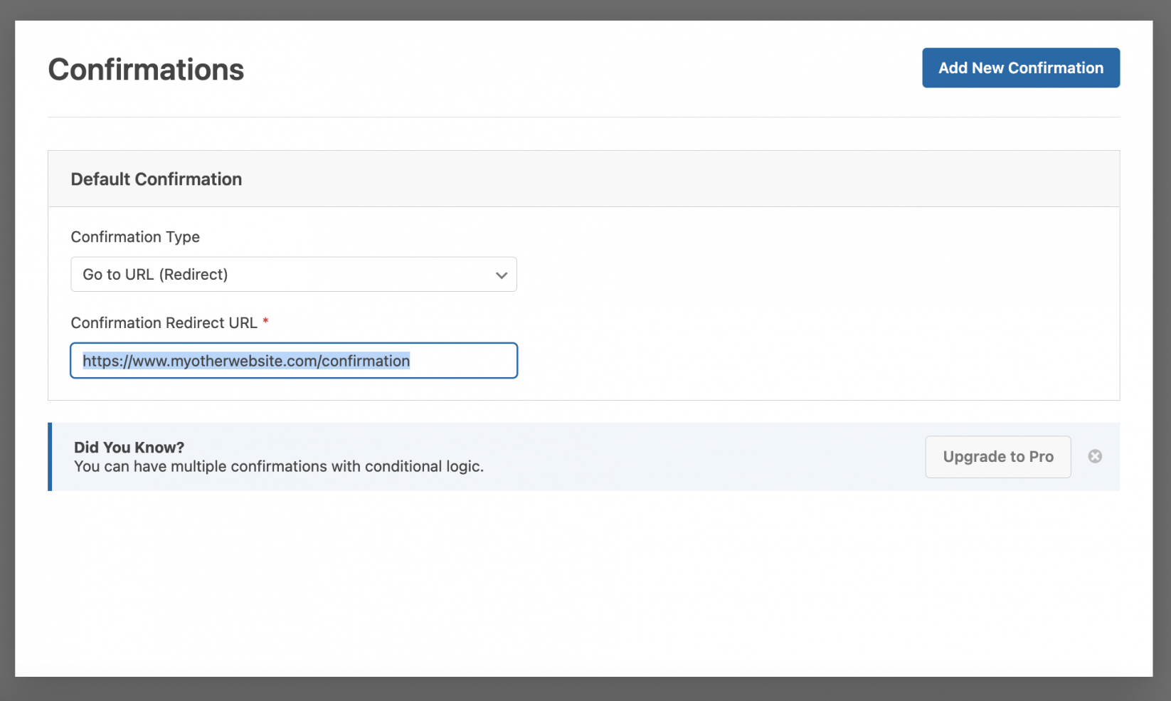 How to set a redirect for contact form confirmation