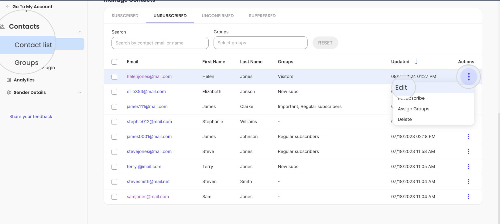 How to access the status change log for a contact