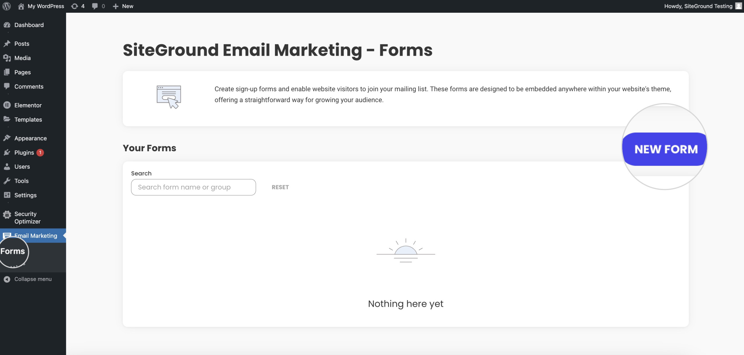 How to create a new sign-up form in the SiteGround Email Marketing plugin