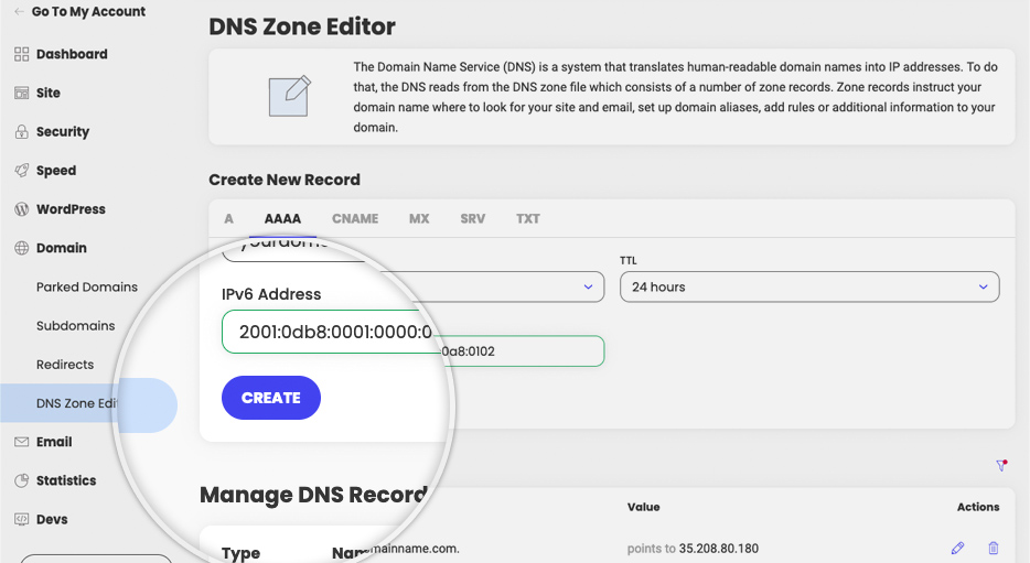 How to create a DNS AAAA record