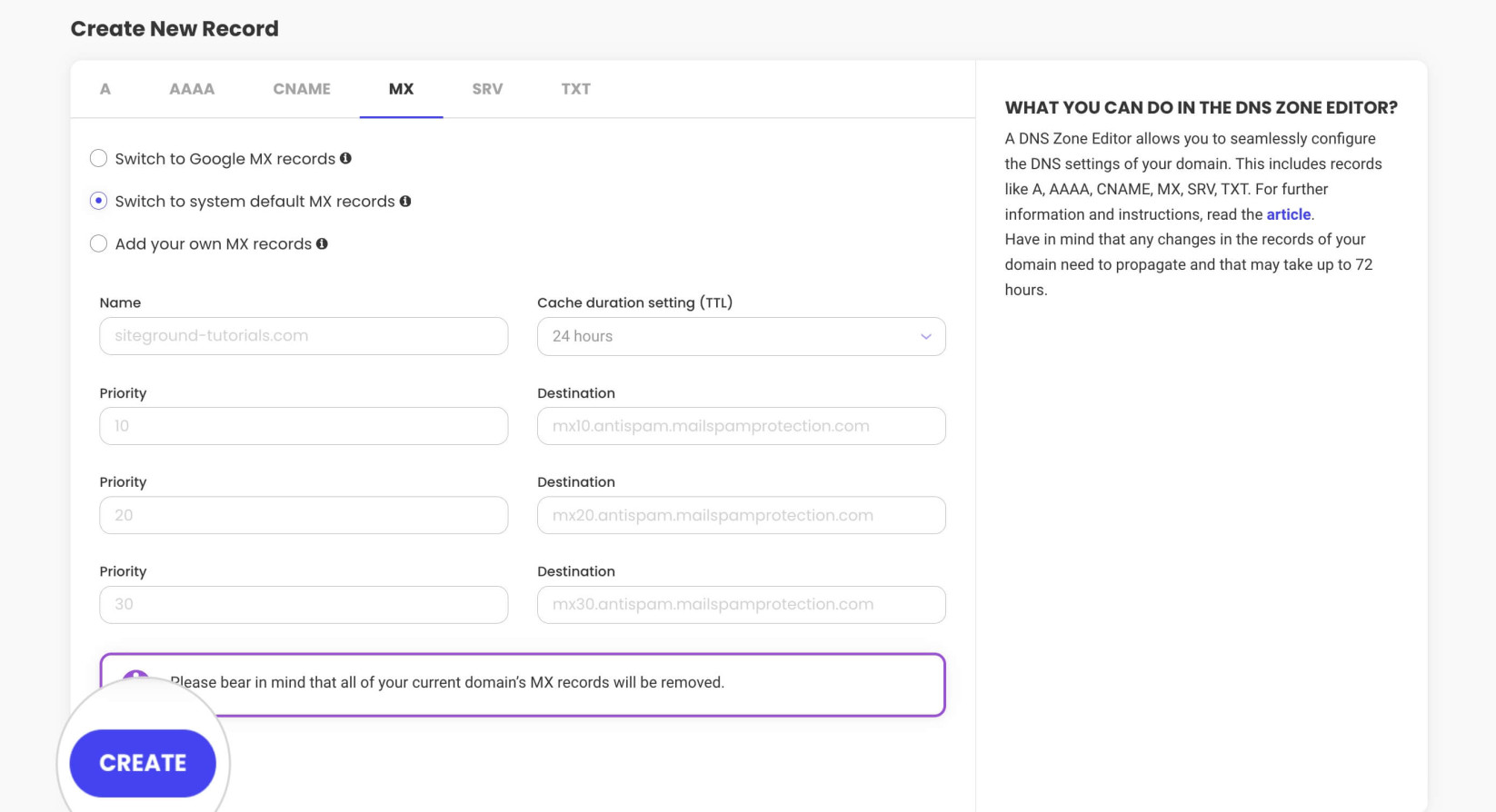 How to confirm switching to system default MX records 