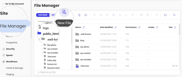 Screenshot showing how to create a new file in public_html with File Manager