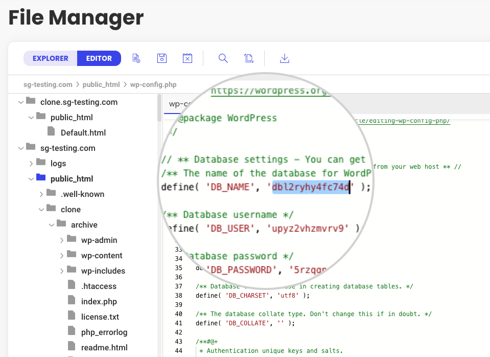 Database name in wp-config.php