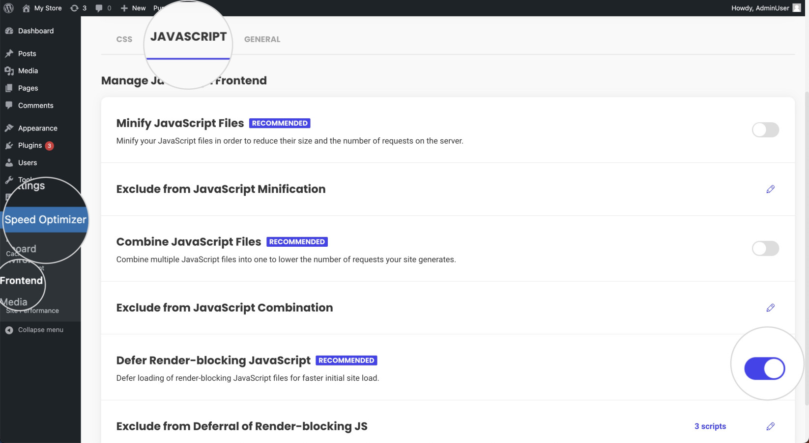 Defer render-blocking scripts with Speed Optimizer