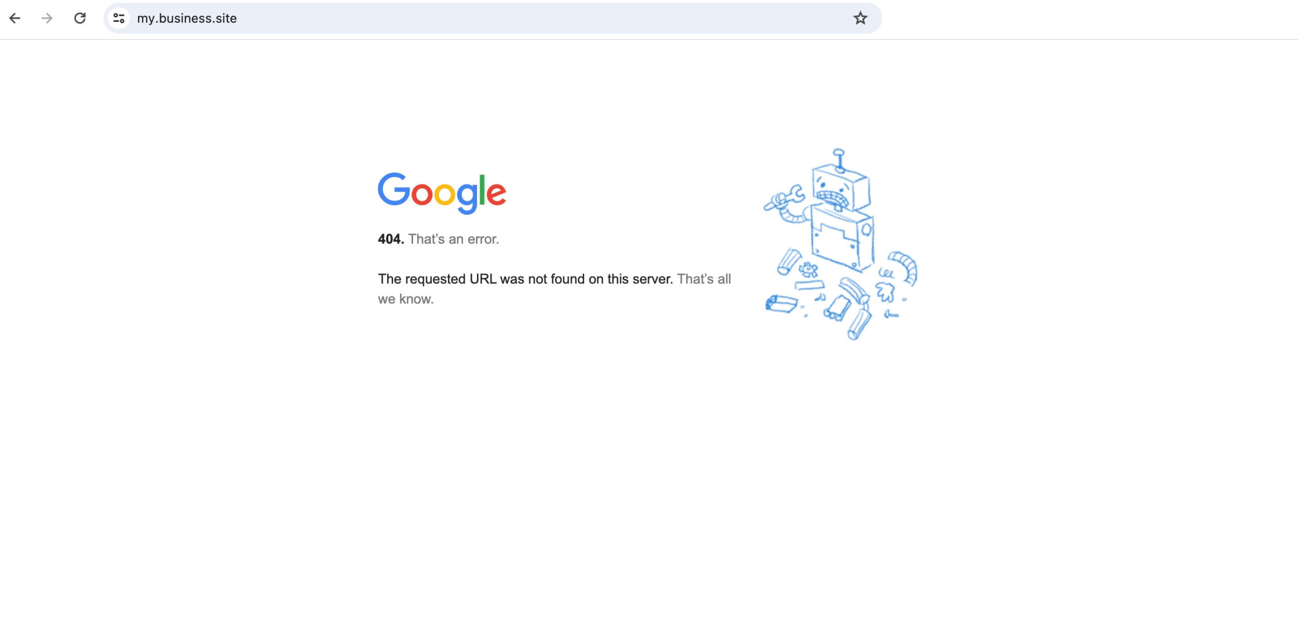 Error 404 page indicating discontinued Google Business Profile website