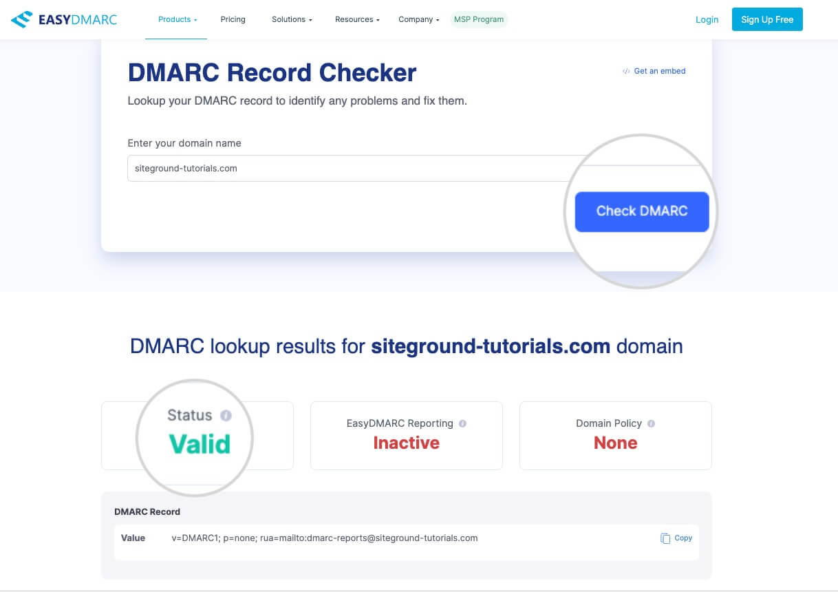 Online DMARC checker tool