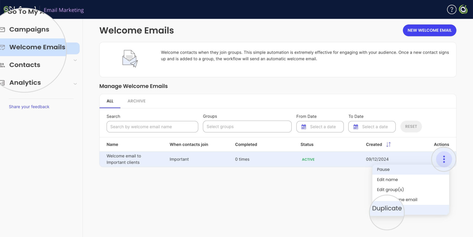 Duplicating a Welcome Email in Email Marketing