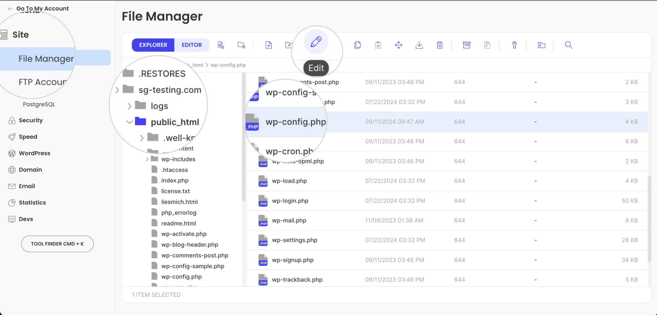 Editing wp-config.php in File Manager