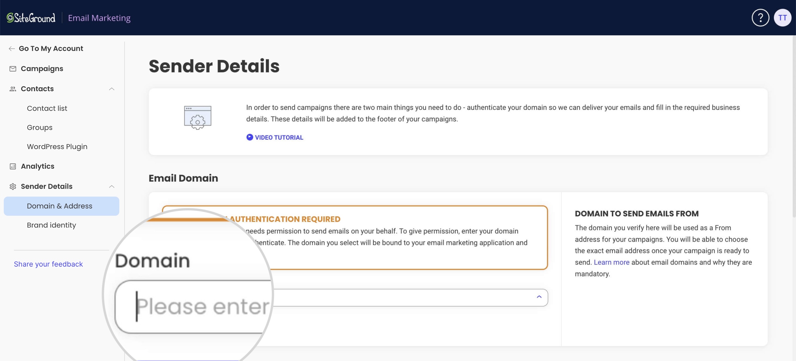 How to submit a sender domain in SiteGround Email Marketing