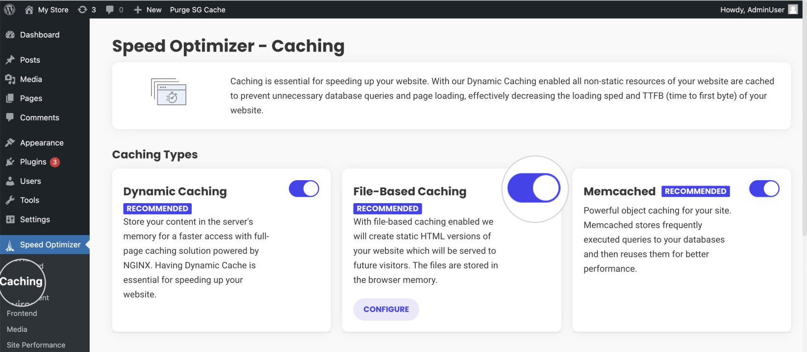 Enable file-based caching from the Speed Optimizer plugin