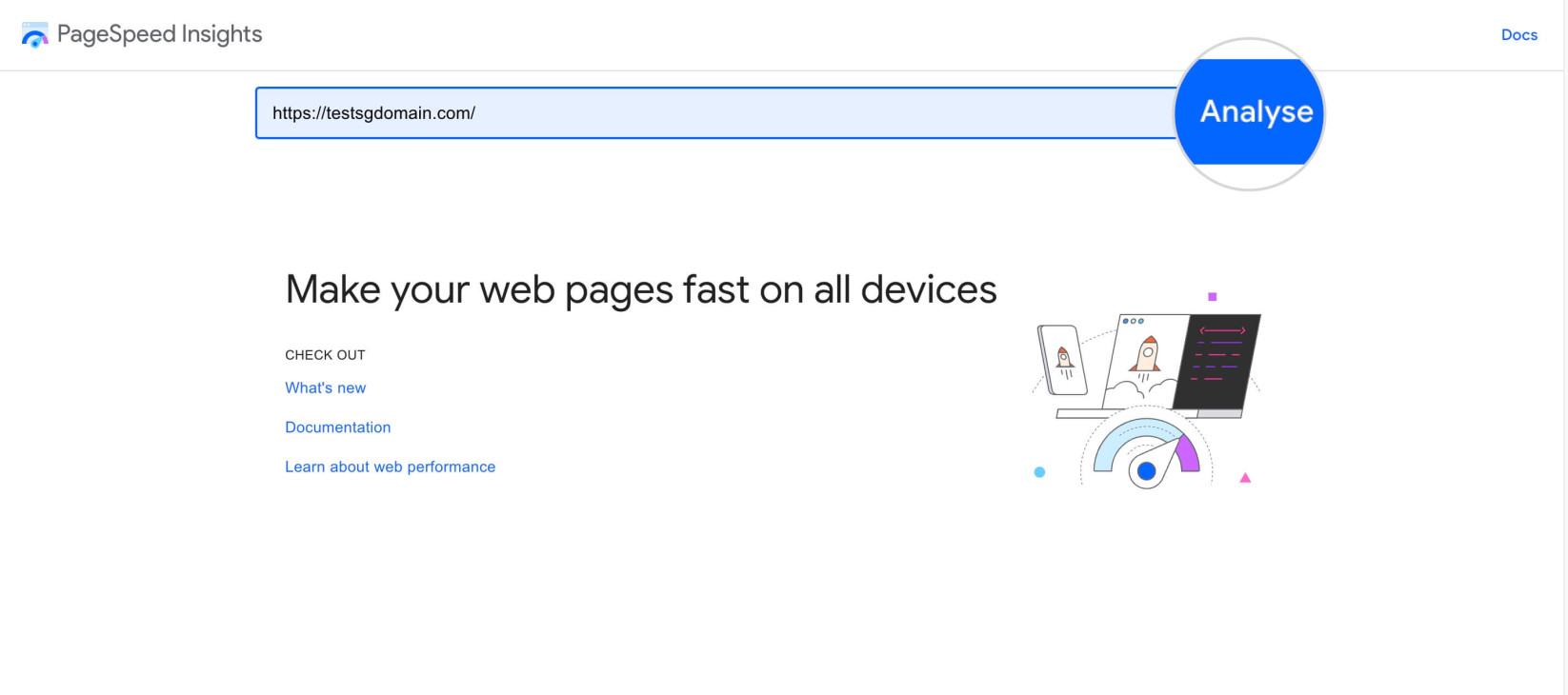 Screenshot showing how to Analyze a website with Google PageSpeed Insights