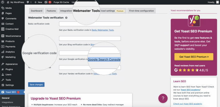 Google verification code for Yoast SEO