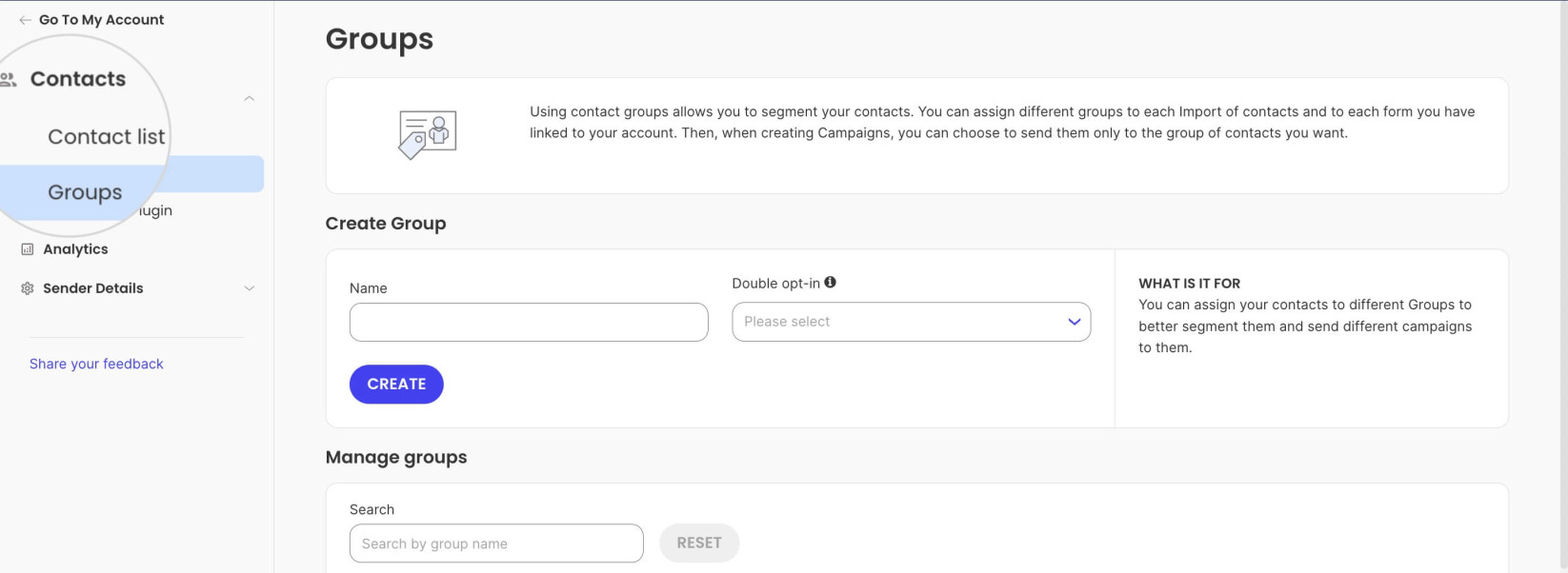 Groups section in SiteGround Email Marketing