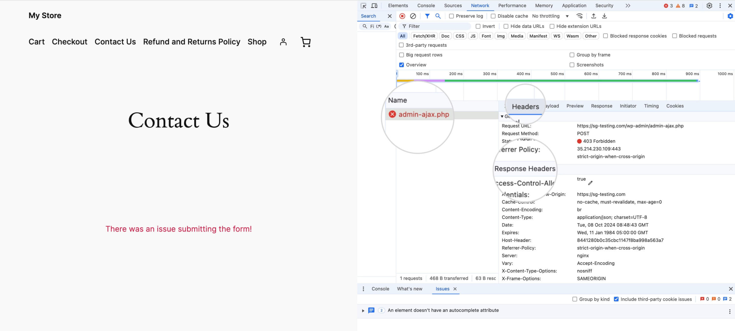 HTTP response headers in Google Developer Console