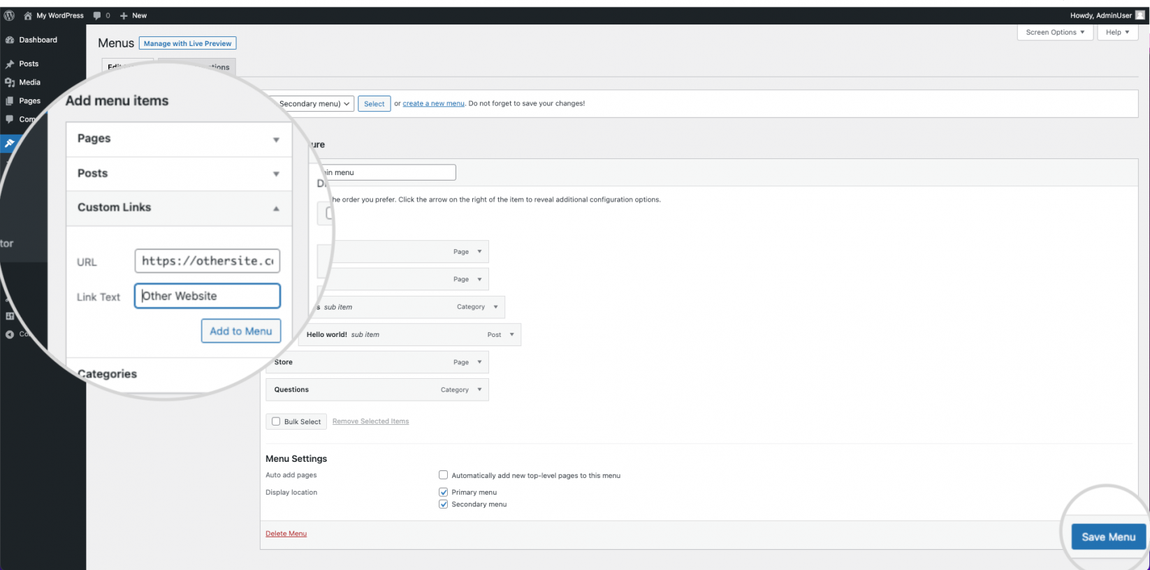 How to add custom links to a WordPress menu