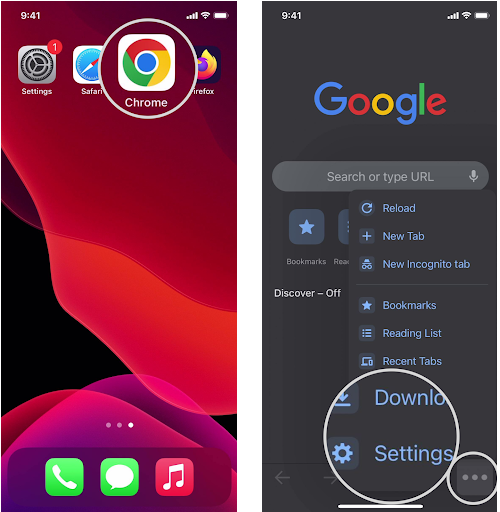 How to clear Chrome cache on iPhone - Chrome icon and Settings