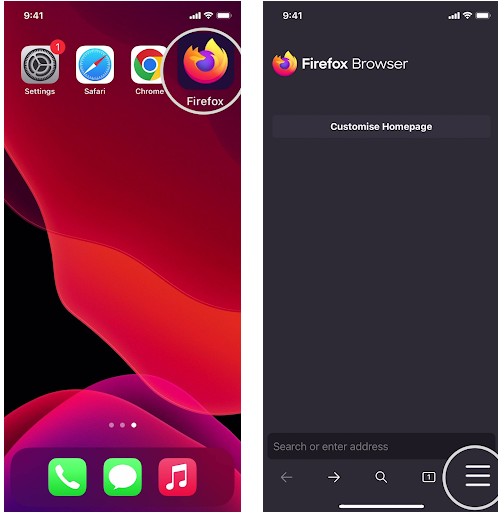 How to clear Firefox cache on iPhone - Firefox icon and Settings
