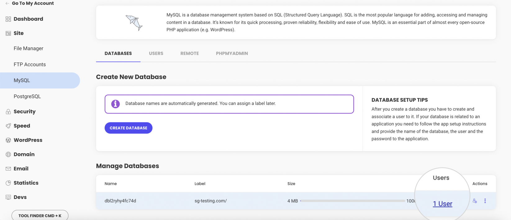 How to see the database users