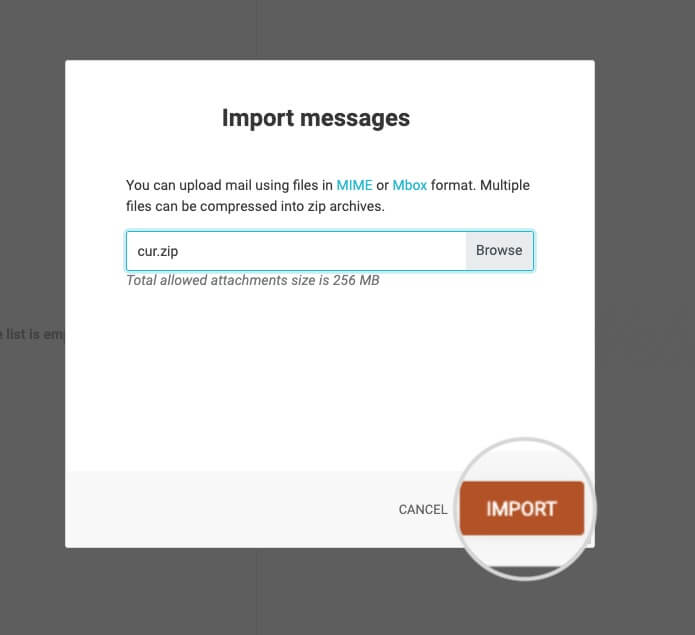 Importing emails in Webmail