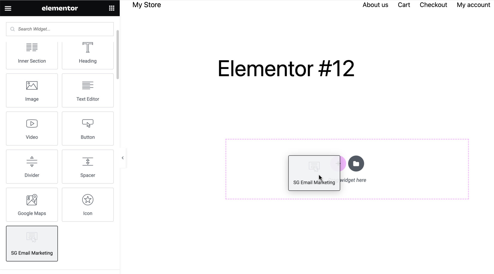 How to insert the SG Email Marketing widget into a page in Elementor