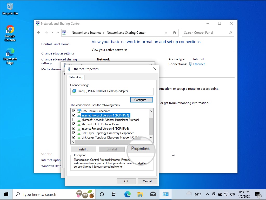 Open the Internet Protocol Version 4 (TCP/IPv4) settings on Windows