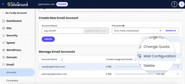 Mail configuration