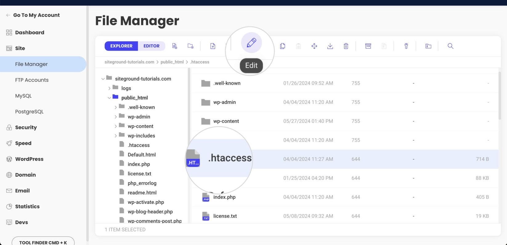 Editing an .htaccess file