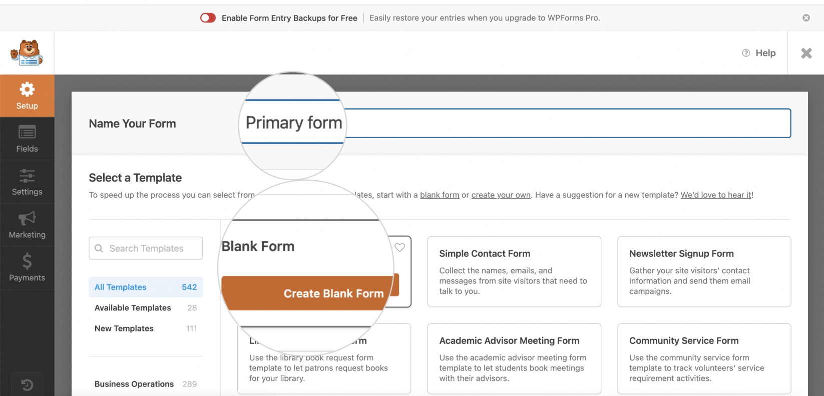 Name your contact form and select a template