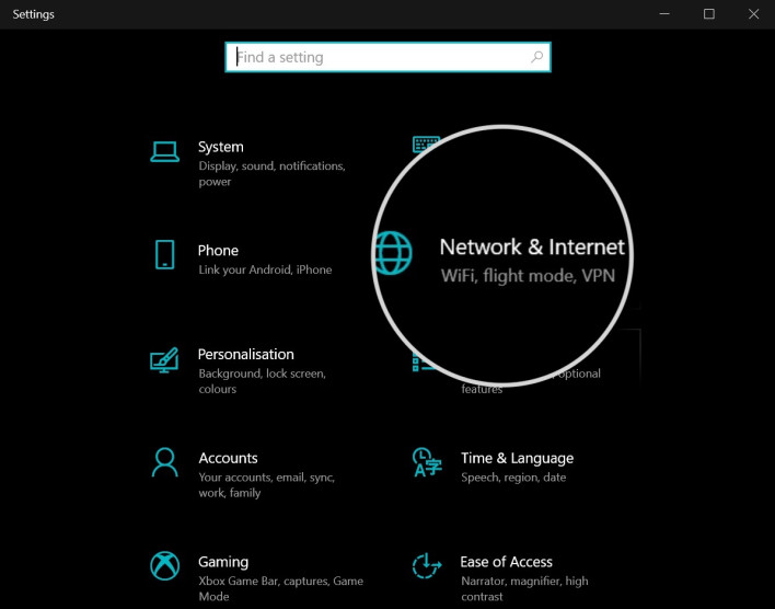 Screenshot of the Network & Internet menu in Windows Settings