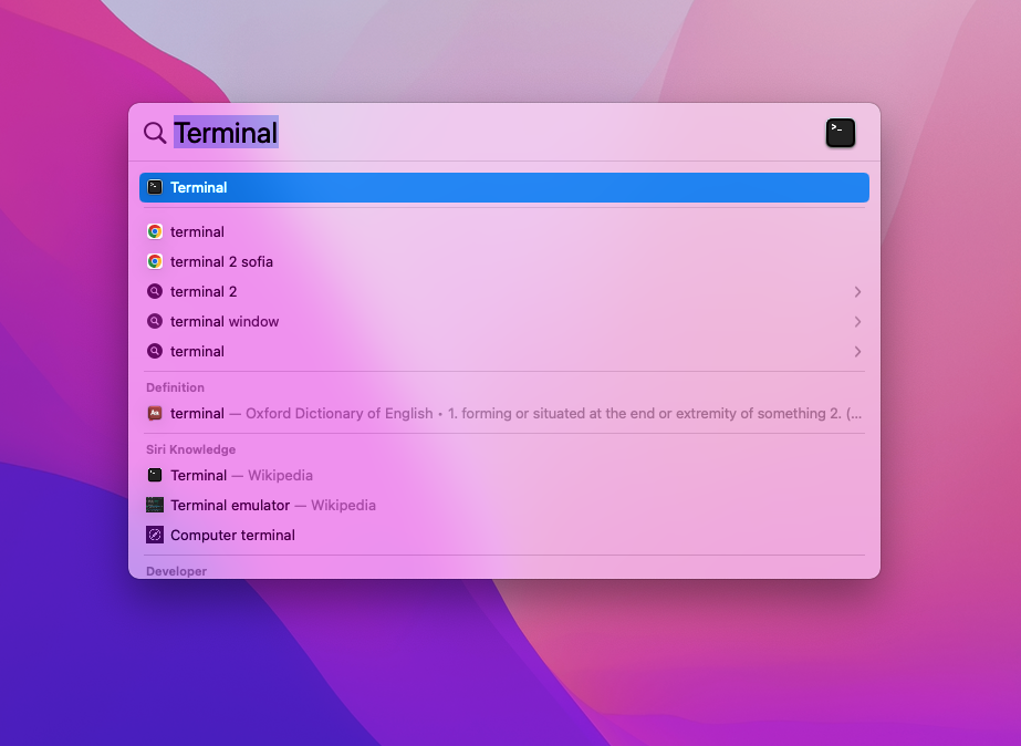 Open Terminal with Spotlight Search