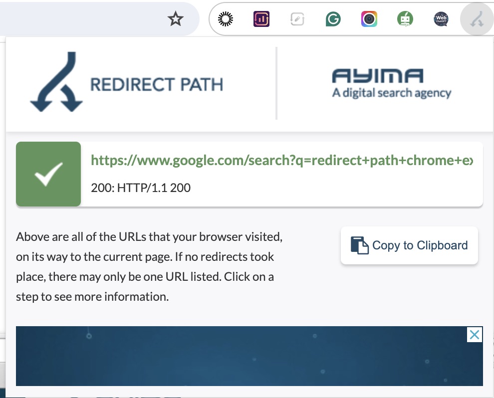 Example of Redirect Path Chrome Extension in use, illustrating how it visualizes website redirect chains.