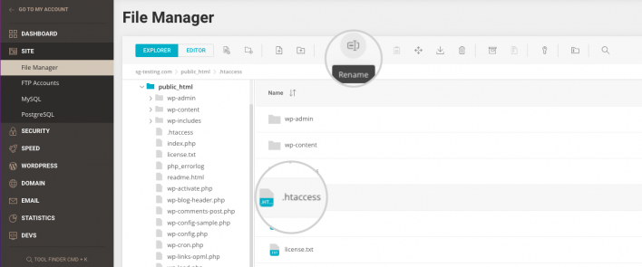 Regenerate the website .htaccess - Rename .htaccess